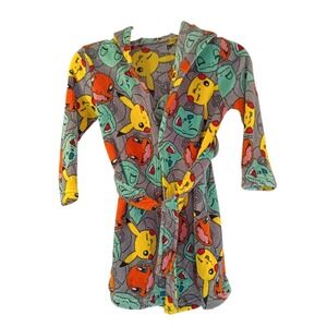 EUC Pokemon Kids Pajama Soft Comfy Plush Robe with Hood Size S/M Small/Medium